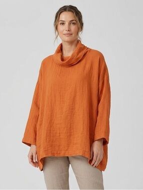 Eskandar Sz M Orange 100% Linen Lagenlook Minimalist Relaxed blouse